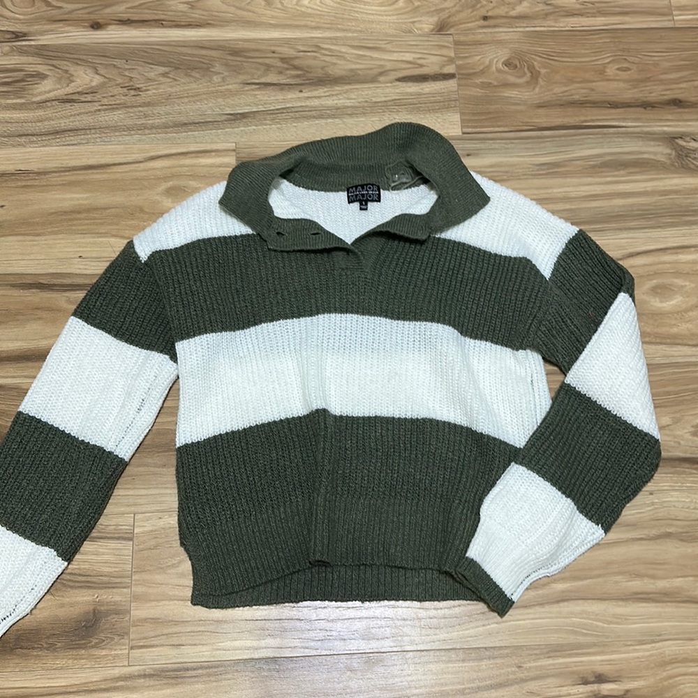 Green and white striped sweater